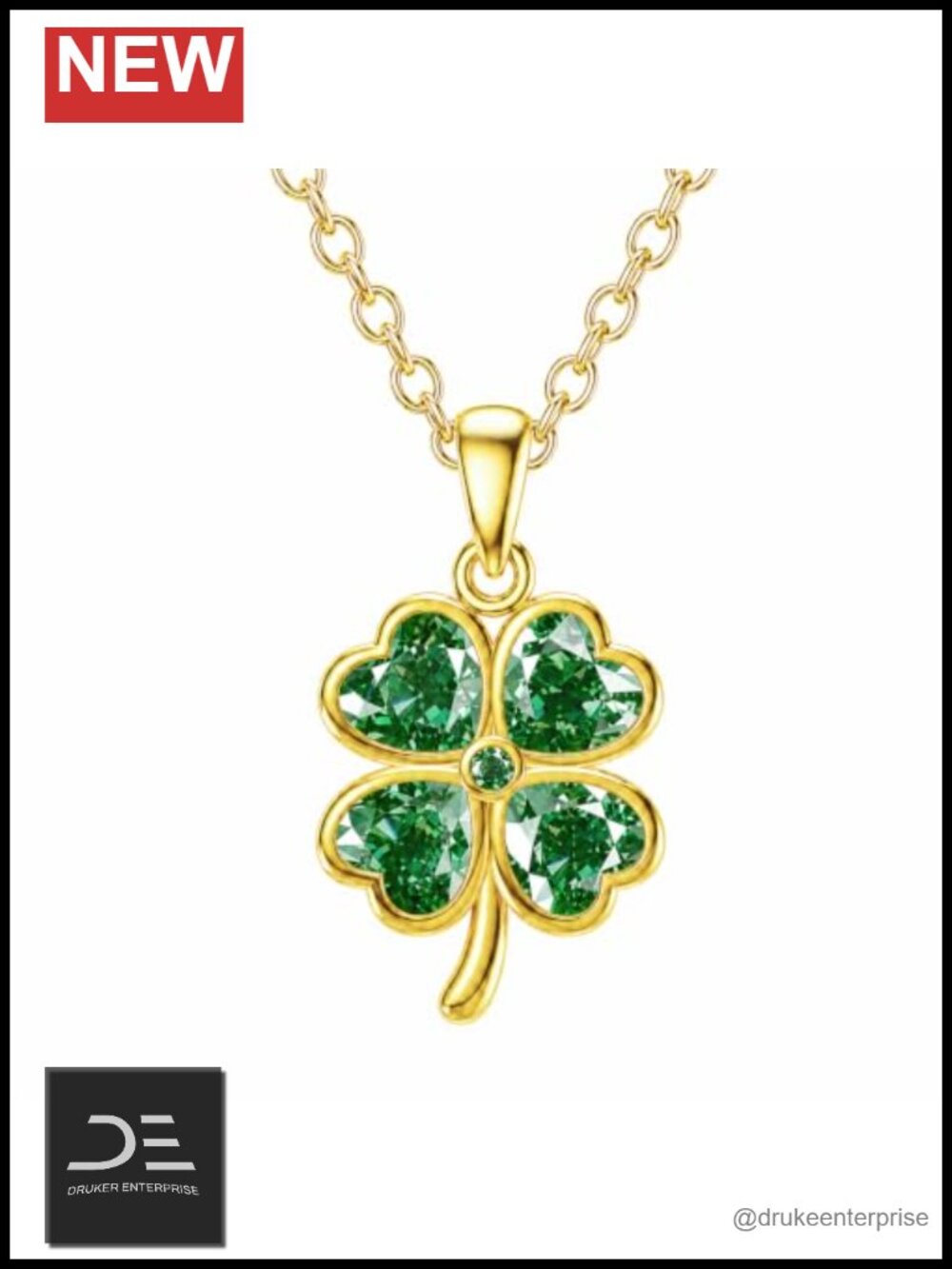 18K Gold Plated Four Leaf Clover Pendant Necklace, May Birthstone, Lucky Charm